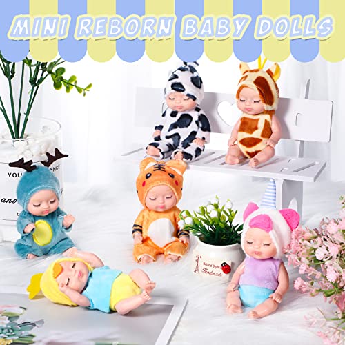 6 Pcs 4 Inch Mini Reborn Baby Dolls Lifelike Realistic Baby Doll Handmade Mini Dolls with Animal Clothes for Girls Boys Toddlers Kids Birthday Gifts by Leitee