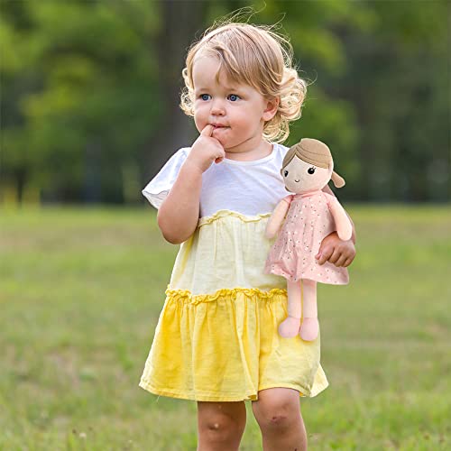 Linzy Toys, Soft Plush Light Pink Blue Emily Rag Doll for Girl, 15" My First Rag Doll, MuÃ±ecas de Trapo para NiÃ±a, , Embroidered Face, Safe for All Ages (89835) by Linzy Toys Inc