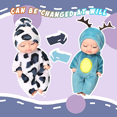 6 Pcs 4 Inch Mini Reborn Baby Dolls Lifelike Realistic Baby Doll Handmade Mini Dolls with Animal Clothes for Girls Boys Toddlers Kids Birthday Gifts by Leitee