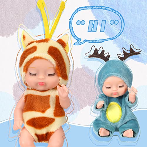 6 Pcs 4 Inch Mini Reborn Baby Dolls Lifelike Realistic Baby Doll Handmade Mini Dolls with Animal Clothes for Girls Boys Toddlers Kids Birthday Gifts by Leitee