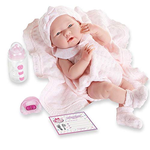Anatomically Correct Real Girl Baby Doll | 15" All-Vinyl Baby Doll | JC Toys - La Newborn | Made in Spain | Comes With Pink Knit Outfit and Accessories | Designed by Berenguer | Ages 2+ by JC Toys Group Inc.