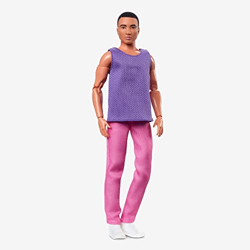 Ken Doll, Barbie Looks, Black Hair, Color Block Outfit, Purple Mesh Top with Pink Pants, Style and Pose, Fashion Collectibles by Mattel