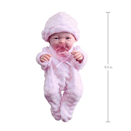 JC Toys - Mini La Newborn First Day | Anatomically Correct Real Girl Baby Doll | 9.5" All-Vinyl Baby Doll | Includes Knit Outfit, Hat and Pacifier | Designed by Berenguer | Ages 2+ , Pink by JC Toys Group, Inc.