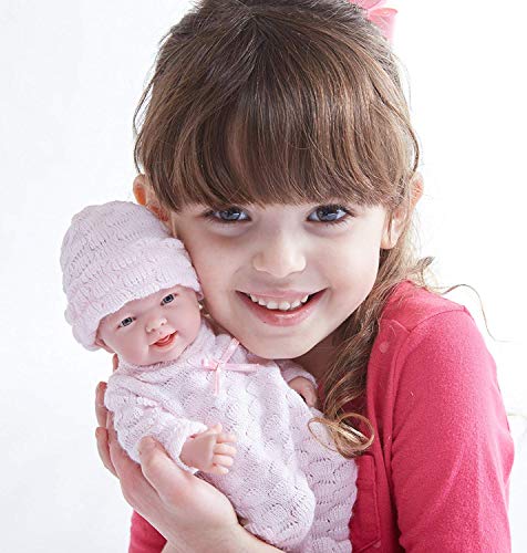 JC Toys - Mini La Newborn First Day | Anatomically Correct Real Girl Baby Doll | 9.5" All-Vinyl Baby Doll | Includes Knit Outfit, Hat and Pacifier | Designed by Berenguer | Ages 2+ , Pink by JC Toys Group, Inc.