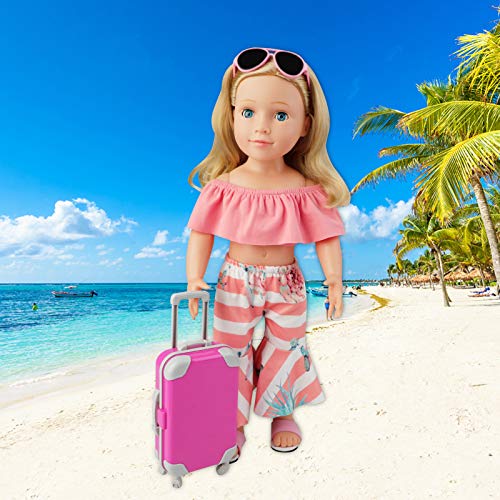 COSYOO 17 PCS Doll Travel Set Suitcase American Doll Accessories for Girl 18 Inch Including Suitcase Luggage A Set of Clothes Slippers Sunglasses Camera Laptop Unicorn Pillow Blindfold by COSYOO