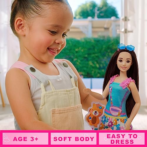 Barbie Doll for Preschoolers, Black Hair, My First Renee Doll, Kids Toys and Gifts, Plush Squirrel, Accessories, Soft Poseable Body from Mattel