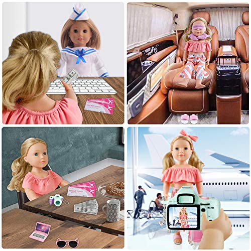 COSYOO 17 PCS Doll Travel Set Suitcase American Doll Accessories for Girl 18 Inch Including Suitcase Luggage A Set of Clothes Slippers Sunglasses Camera Laptop Unicorn Pillow Blindfold by COSYOO