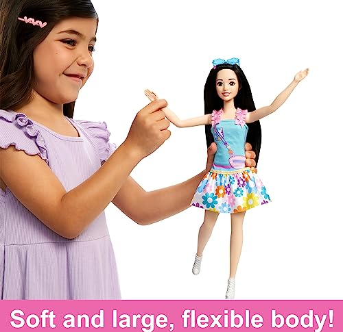 Barbie Doll for Preschoolers, Black Hair, My First Renee Doll, Kids Toys and Gifts, Plush Squirrel, Accessories, Soft Poseable Body from Mattel
