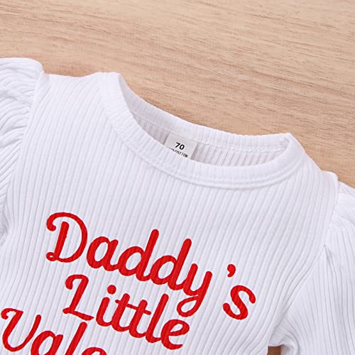 Infant Baby Girl Valentine 's Day Outfits Puff Sleeve Daddy 's Little Valentine Romper Flared Pants Toddler Girl Clothes Set (A-Red, 0-3 Months) by Hnyenmcko