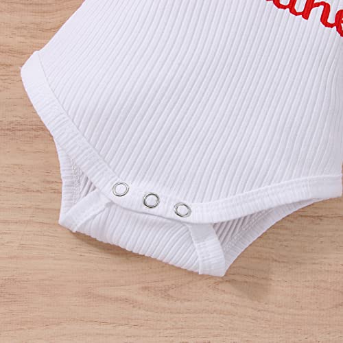 Infant Baby Girl Valentine 's Day Outfits Puff Sleeve Daddy 's Little Valentine Romper Flared Pants Toddler Girl Clothes Set (A-Red, 0-3 Months) by Hnyenmcko