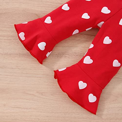 Infant Baby Girl Valentine 's Day Outfits Puff Sleeve Daddy 's Little Valentine Romper Flared Pants Toddler Girl Clothes Set (A-Red, 0-3 Months) by Hnyenmcko