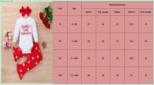 Infant Baby Girl Valentine 's Day Outfits Puff Sleeve Daddy 's Little Valentine Romper Flared Pants Toddler Girl Clothes Set (A-Red, 0-3 Months) by Hnyenmcko
