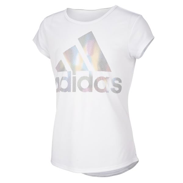 adidas Girls' Big Short Sleeve Scoop Neck Tee T-Shirt, White BOS Foil Rainbow, Medium from adidas