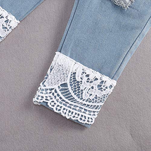 Baby Girls Summer Clothes Set Lace Hollow Out Long Sleeve Romper + Ripped Patchwork Jeans Infant Cute 2Pcs Outfits (Blue, 6-12 Months) from ZIYIXIN