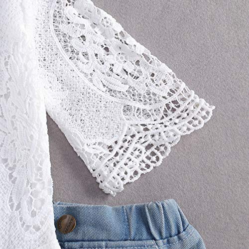 Baby Girls Summer Clothes Set Lace Hollow Out Long Sleeve Romper + Ripped Patchwork Jeans Infant Cute 2Pcs Outfits (Blue, 6-12 Months) from ZIYIXIN
