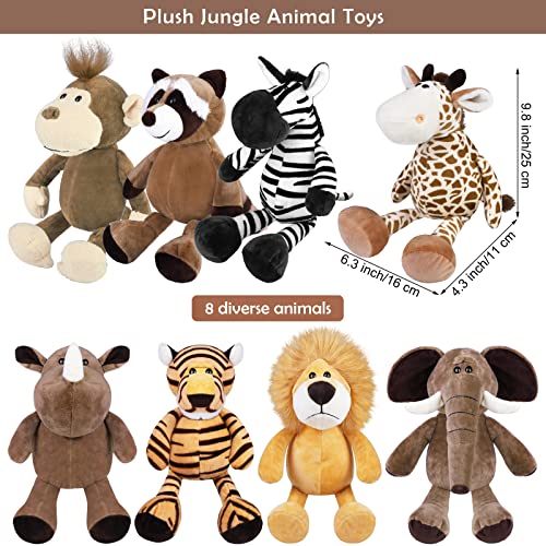 Elcoho 8 Pieces Plush Jungle Animal Toys 9.8 Inch Zoo Stuffed Jungle Animal Toys Set Cute Plush Toys for Animal Themed Parties Teacher Student Award by Elcoho