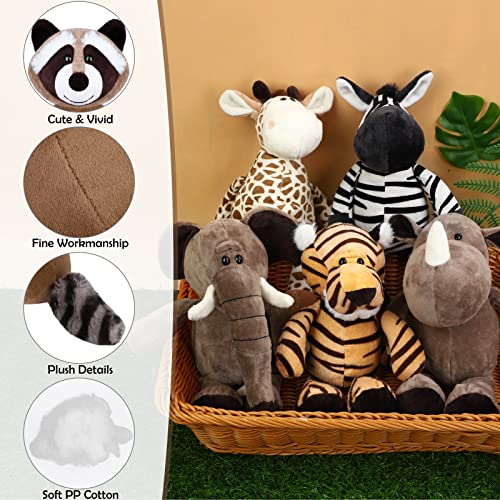 Elcoho 8 Pieces Plush Jungle Animal Toys 9.8 Inch Zoo Stuffed Jungle Animal Toys Set Cute Plush Toys for Animal Themed Parties Teacher Student Award by Elcoho