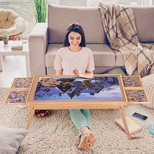 Puzzle Board, Jigsaw Puzzle Table with 4 Drawers and Cover, 34âx 26â Portable Puzzle Table with Folding Legs for Adults and Teens (1500 Pieces) by RAGOZONERY