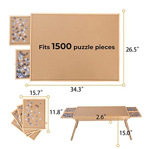 Puzzle Board, Jigsaw Puzzle Table with 4 Drawers and Cover, 34âx 26â Portable Puzzle Table with Folding Legs for Adults and Teens (1500 Pieces) by RAGOZONERY