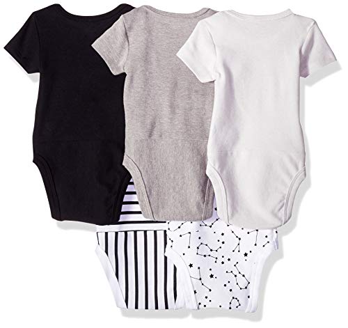 Hanes Ultimate Baby Flexy 5 Pack Short Sleeve Bodysuits, Grey/Black Stripe, 0-6 Months from Hanes