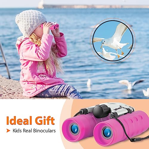 Obuby Real Binoculars for Kids Gifts for 3-12 Years Boys Girls 8x21 High-Resolution Optics Mini Compact Binocular Toys Shockproof Folding Small Telescope for Bird Watching,Travel, Camping, Rose Red from Obuby