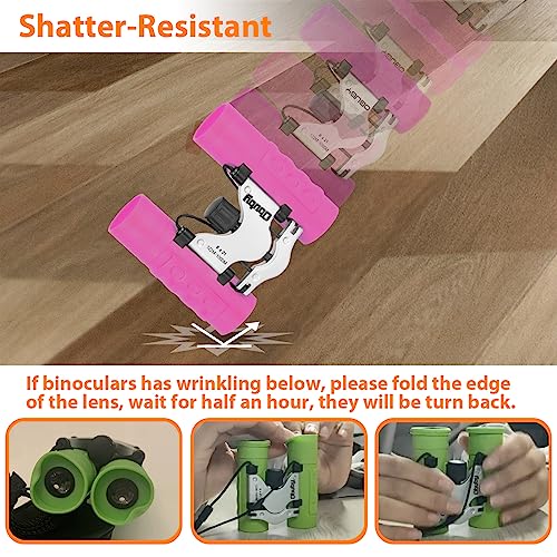 Obuby Real Binoculars for Kids Gifts for 3-12 Years Boys Girls 8x21 High-Resolution Optics Mini Compact Binocular Toys Shockproof Folding Small Telescope for Bird Watching,Travel, Camping, Rose Red from Obuby