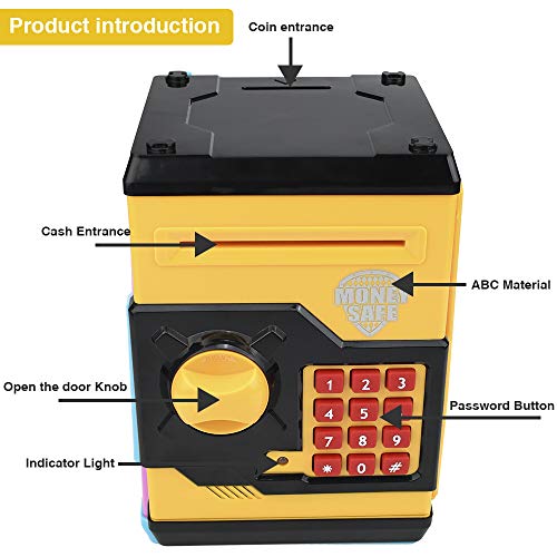 Sikaye Piggy Banks Best Gift for Kids Children Electronic Code Lock Money Banks with Password Mini ATM Money Save for Paper Money and Coins, Great for Boys & Girls (Black/Yellow) by Sikaye by Dongguan senhui electronic technology Co.,Ltd