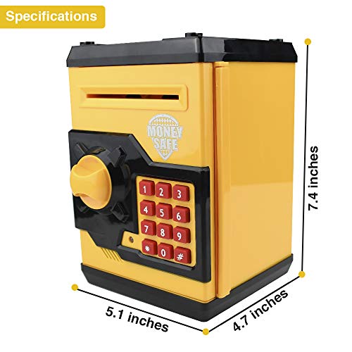 Sikaye Piggy Banks Best Gift for Kids Children Electronic Code Lock Money Banks with Password Mini ATM Money Save for Paper Money and Coins, Great for Boys & Girls (Black/Yellow) by Sikaye by Dongguan senhui electronic technology Co.,Ltd