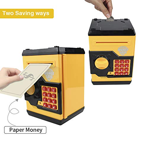 Sikaye Piggy Banks Best Gift for Kids Children Electronic Code Lock Money Banks with Password Mini ATM Money Save for Paper Money and Coins, Great for Boys & Girls (Black/Yellow) by Sikaye by Dongguan senhui electronic technology Co.,Ltd