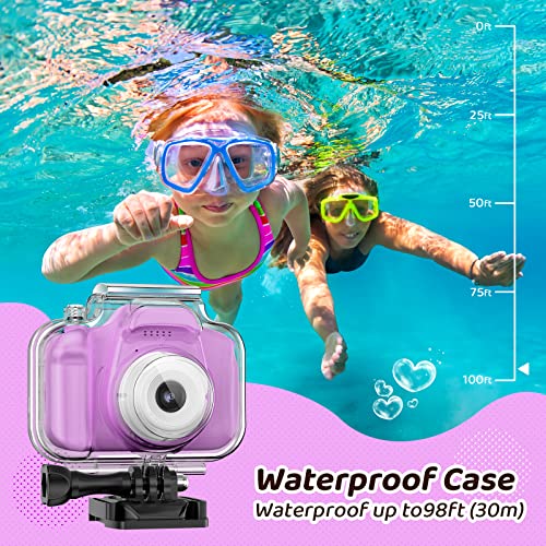 Kids Waterproof Camera, Children Sports Underwater Camcorder, Best Electronics Toys Gifts for 4-12 Years Old Girls Boys, Action Camera HD 1080P with 32GB SD Card (Purple) by Pyong