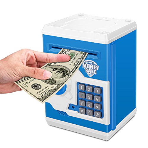 Zonkin Electronic Password Piggy Bank Kids Safe Bank Mini ATM Electronic Money Save Box Cash Coin Can (Blue White) from Adevena
