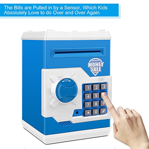 Zonkin Electronic Password Piggy Bank Kids Safe Bank Mini ATM Electronic Money Save Box Cash Coin Can (Blue White) from Adevena