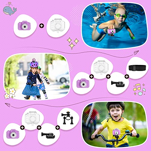 Kids Waterproof Camera, Children Sports Underwater Camcorder, Best Electronics Toys Gifts for 4-12 Years Old Girls Boys, Action Camera HD 1080P with 32GB SD Card (Purple) by Pyong