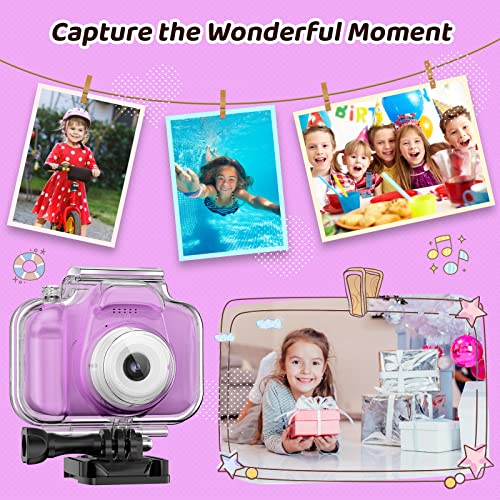 Kids Waterproof Camera, Children Sports Underwater Camcorder, Best Electronics Toys Gifts for 4-12 Years Old Girls Boys, Action Camera HD 1080P with 32GB SD Card (Purple) by Pyong