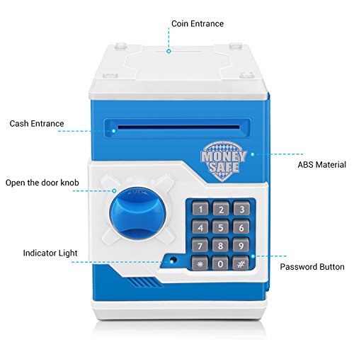 Zonkin Electronic Password Piggy Bank Kids Safe Bank Mini ATM Electronic Money Save Box Cash Coin Can (Blue White) from Adevena