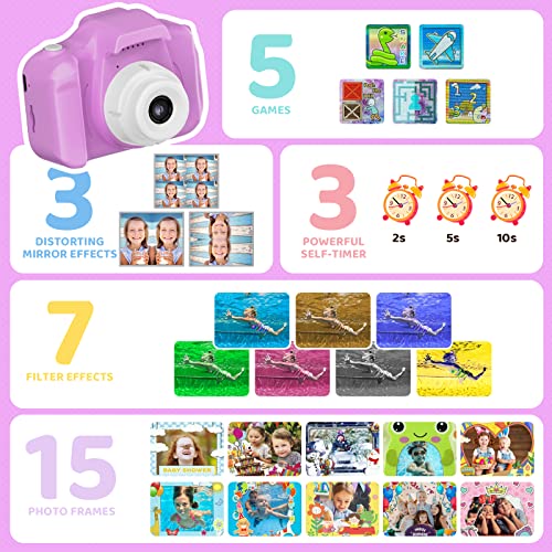 Kids Waterproof Camera, Children Sports Underwater Camcorder, Best Electronics Toys Gifts for 4-12 Years Old Girls Boys, Action Camera HD 1080P with 32GB SD Card (Purple) by Pyong