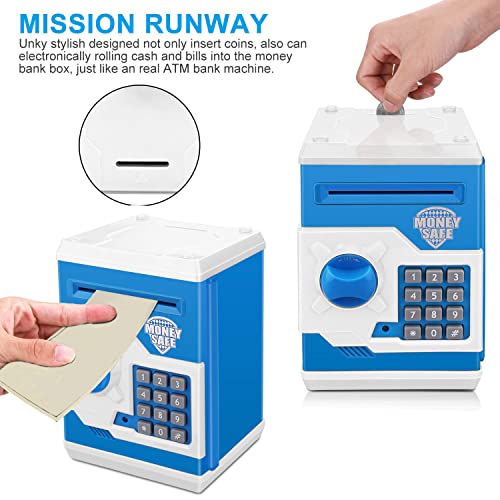 Zonkin Electronic Password Piggy Bank Kids Safe Bank Mini ATM Electronic Money Save Box Cash Coin Can (Blue White) from Adevena