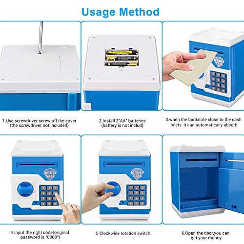 Zonkin Electronic Password Piggy Bank Kids Safe Bank Mini ATM Electronic Money Save Box Cash Coin Can (Blue White) from Adevena