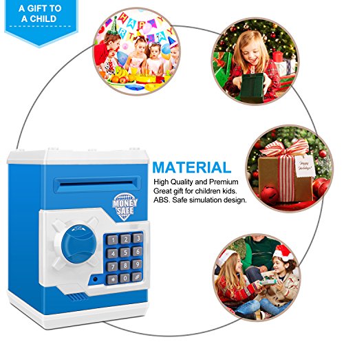 Zonkin Electronic Password Piggy Bank Kids Safe Bank Mini ATM Electronic Money Save Box Cash Coin Can (Blue White) from Adevena
