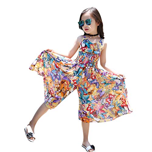 Kids Girls Summer Straps Jumpsuits Piece Pants Clothing 3-14 Years Old Child Bohemia Butterfly Ruched Jumpsuit (7-8 Years Old, Multicolor) by 