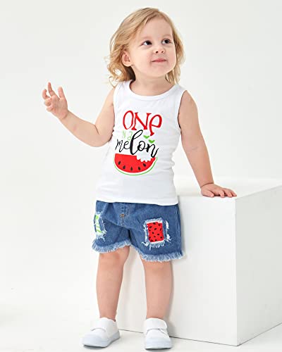 Mikrdoo Toddler Girl Summer Outfits Watermelon Tank Top + Denim Shorts 2T Infant Girl Clothes (18-24 Months, White) from 