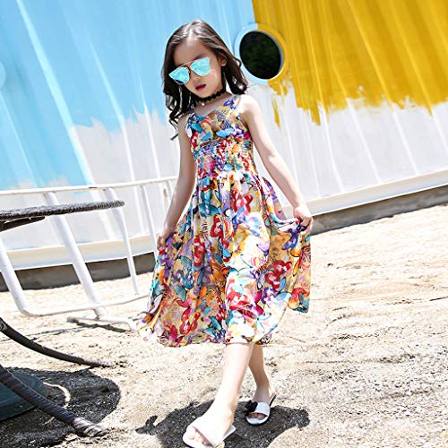 Kids Girls Summer Straps Jumpsuits Piece Pants Clothing 3-14 Years Old Child Bohemia Butterfly Ruched Jumpsuit (7-8 Years Old, Multicolor) by 