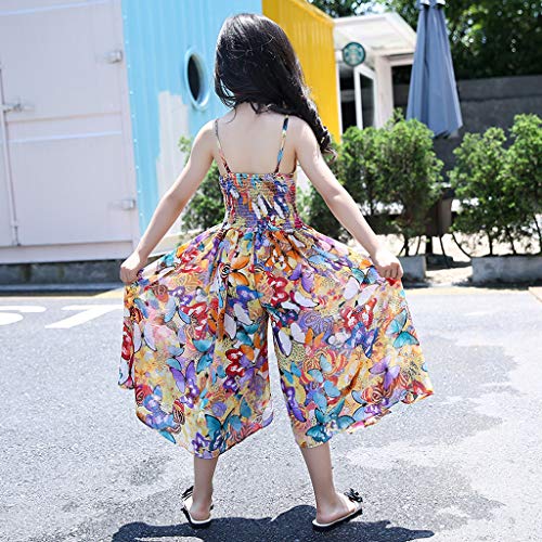 Kids Girls Summer Straps Jumpsuits Piece Pants Clothing 3-14 Years Old Child Bohemia Butterfly Ruched Jumpsuit (7-8 Years Old, Multicolor) by 