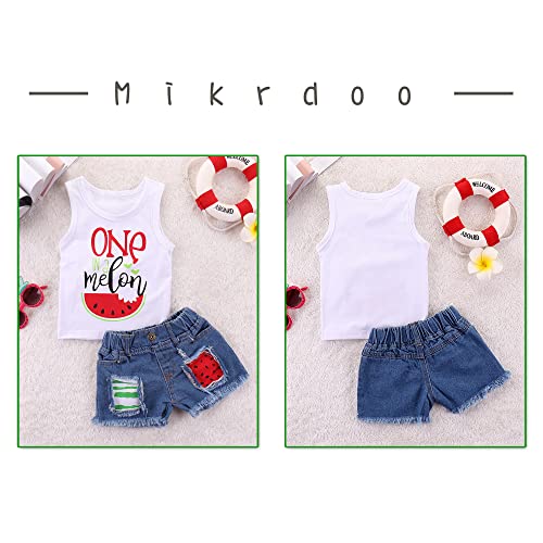 Mikrdoo Toddler Girl Summer Outfits Watermelon Tank Top + Denim Shorts 2T Infant Girl Clothes (18-24 Months, White) from 