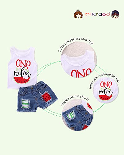 Mikrdoo Toddler Girl Summer Outfits Watermelon Tank Top + Denim Shorts 2T Infant Girl Clothes (18-24 Months, White) from 