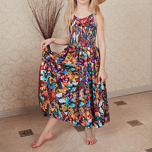 Kids Girls Summer Straps Jumpsuits Piece Pants Clothing 3-14 Years Old Child Bohemia Butterfly Ruched Jumpsuit (7-8 Years Old, Multicolor) by 
