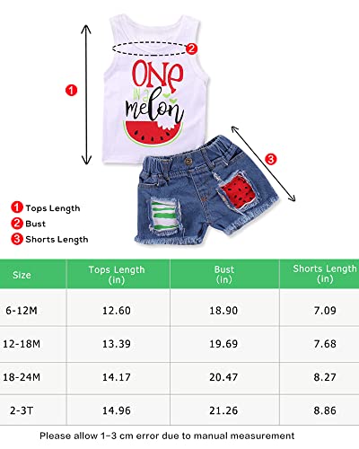 Mikrdoo Toddler Girl Summer Outfits Watermelon Tank Top + Denim Shorts 2T Infant Girl Clothes (18-24 Months, White) from 