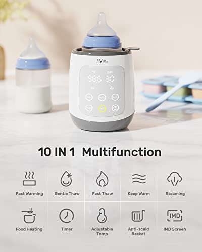 Bottle Warmer, Baby Bottle Warmer 10-in-1 Fast Baby Food Heater&Thaw BPA-Free Milk Warmer with IMD LED Display Accurate Temperature Control for Breastmilk or Formula from HEYVALUE