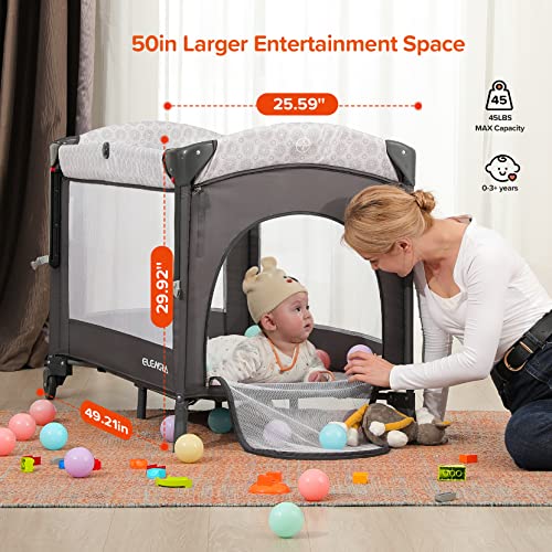 ELEMARA 4 in 1 Baby Bassinet Bedside Crib with Diaper Changer,Pack and Play with Mattress,Sheet and Blackout Cover for Baby,Playpen Travel Bed with Storage,XL Playard with 3 Adjustable Height by ELEMARA