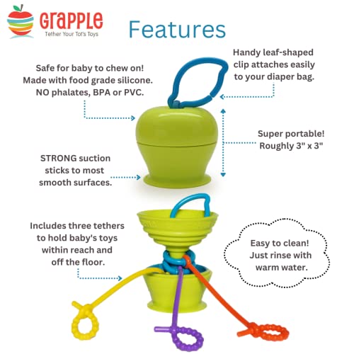 Grapple Suction Cup High Chair Toys Holder | 3 Toy Tethers Keep Toys from Falling | Holds Teethers, Toys, Snack Cups | for Babies 6-12 Months | Perfect for Travel and Restaurant from Boingy LLC